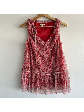MAX STUDIO Red White Floral Tunic Top M